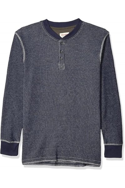 Wrangler Authentics قميص هينلي رجالي بأكمام طويلة ونسيج وافل