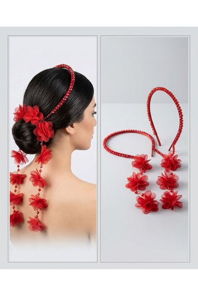 HOŞGÖR ACCESSORIES Crystal Bead Crown with Floral Detail