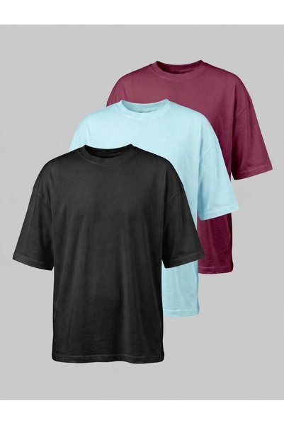 Respire Set of 3 Unisex Oversized T-Shirts, Premium Cotton , Basic Round Coll...