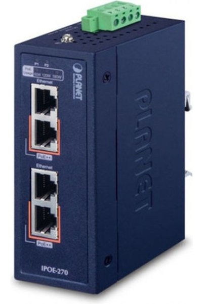 Planet Poe Injector Hub Βιομηχανικό 2-θυρο Πολυ-γίγατο 802.3bt Ipoe-270