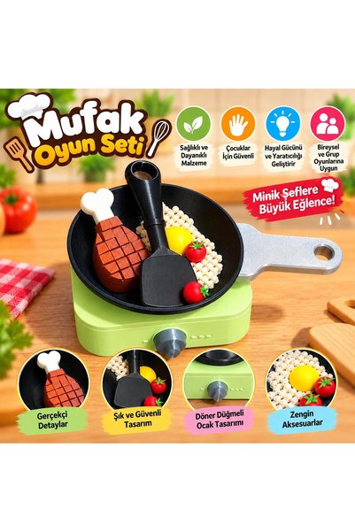 Dinç Spor Mutfak Oyun Seti – Ocak, Tava, Spatula ve Yiyecekli Evcilik Yemek O...