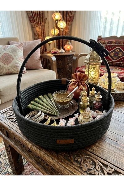 AZR HOME DESİGN Natural Jute Rope Henna Snack Wedding Basket Baby Basket Mult...