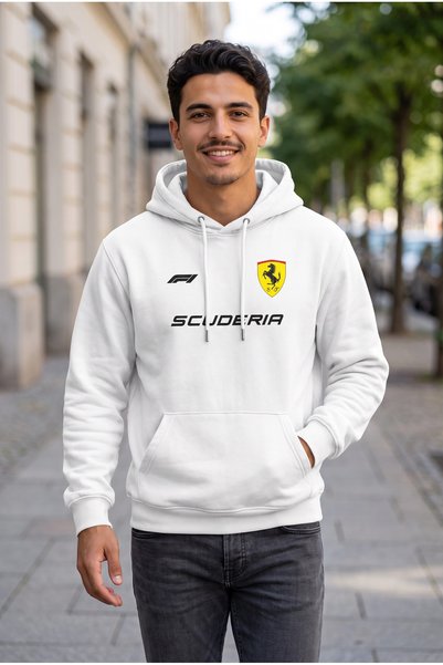 ETİFA سويت شيرت هاميلتون سكوديريا F1 أبيض اللون مطبوع عليه شعار فورمولا - هود...