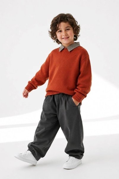Minigimin Cicileri Shirt Collar Detailed Knitwear Sweater Boys' 3-Piece Set -...