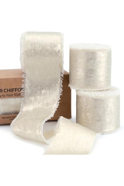 TERRIFI Champagne Gold Shimmery Silk Ribbon, 4cm x 5 m Rolls with Frayed Edge...