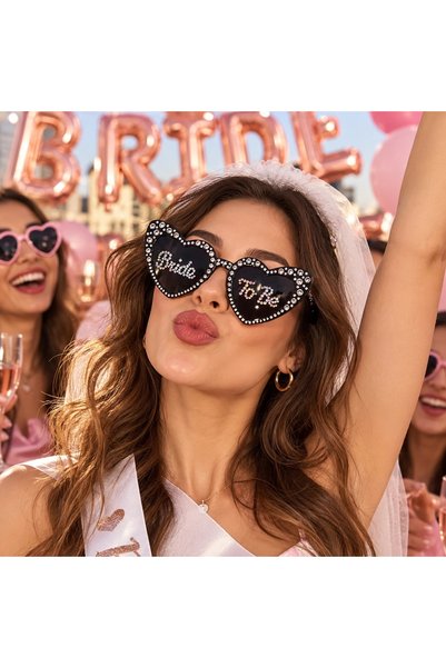 Didosh Party House نظارات شمسية سوداء على شكل قلب للعروس - نظارات العروس المر...