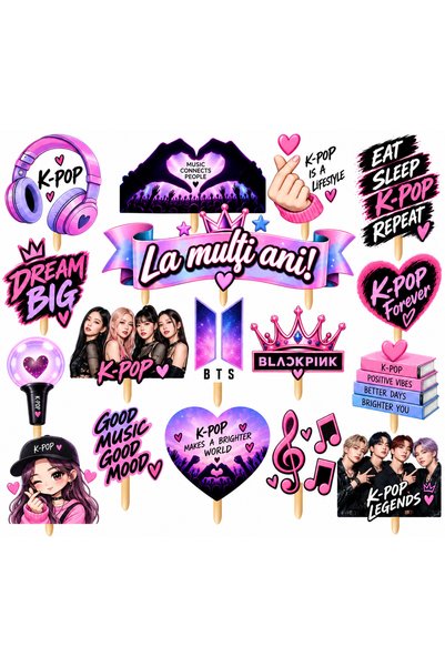 DecoParty Set de decorațiuni pentru tort – Tematică K-POP și BLACK PINK, 17 p...