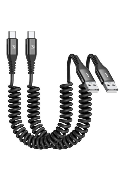 GENERAL كابل USB C ملفوف (عبوة من قطعتين) بطول 2 متر، كابل USB A إلى USB C قا...