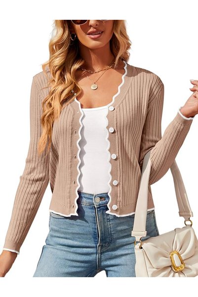 GENERAL Womens Cropped Cardigan Knit Shrugs for Dresses Tops V Neck Button Do...