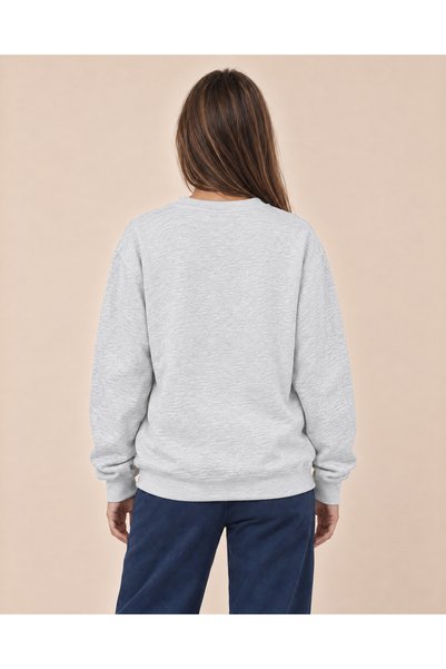 TOP CLOTHE سويت شيرت نسائي كاجوال بطبعة ربطة عنق ودبدوب، بلوفر شتوي بأكمام طويلة وياقة دائرية وقصة مريحة، مناسب للجامعة والخروجات – أبيض ورمادي