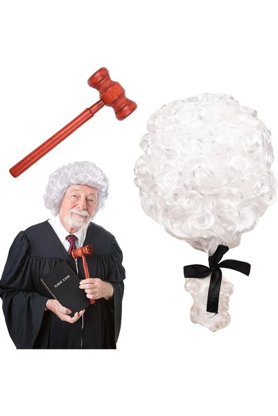 OSHIMA 2 Pcs Judge Wig And Gavel, Judge Costume Accessories, Court Lawyer Par...