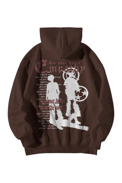 KOLAYALTUST Women's Men's Brown Empathy Printed Ebstar Oversize Hooded Sweats...