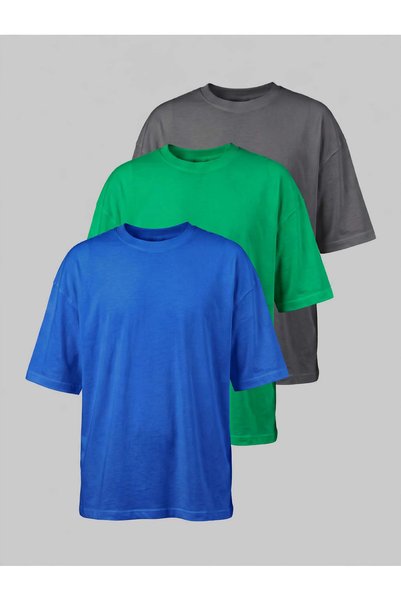 Respire Set 3 Tricouri Oversize Unisex, Bumbac Premium, Pack Tricou Basic Gul...