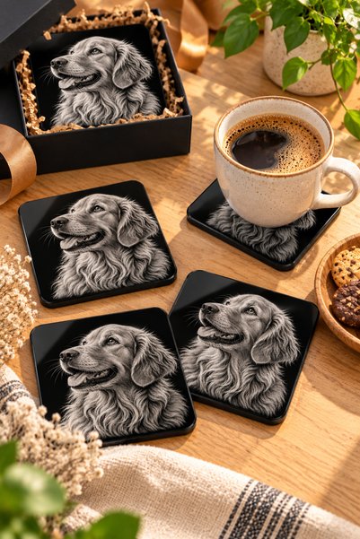 PakerStudio Golden Themed Acrylic Laser Engraved Coaster (with Felt Base)