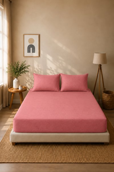 Boreas Home Natural Ranforce Elastic Bed Sheet and 2 Pillowcase Set 180X200 c...