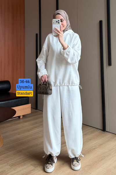 Balenbi Women's 3 Thread Non-Threaded Half Zipper Hooded Set with Stopper 391...