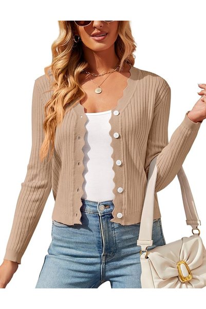 GENERAL Womens Cropped Cardigan Knit Shrugs for Dresses Tops V Neck Button Do...