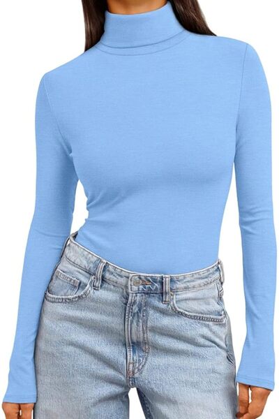 Trendy Queen Women's Turtleneck Long Sleeve Shirts Fall Fashion Basic Layerin...