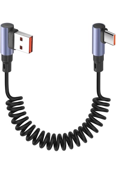 KASTWAVE كابل USB A إلى USB C ملفوف بزاوية 90 درجة، سلك شحن سريع قابل للسحب ب...