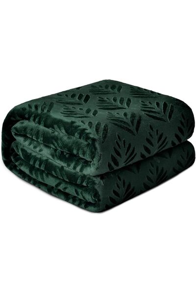 Exclusivo Mezcla Leaves Pattern Blanket Queen Size for Bed, Dark Green