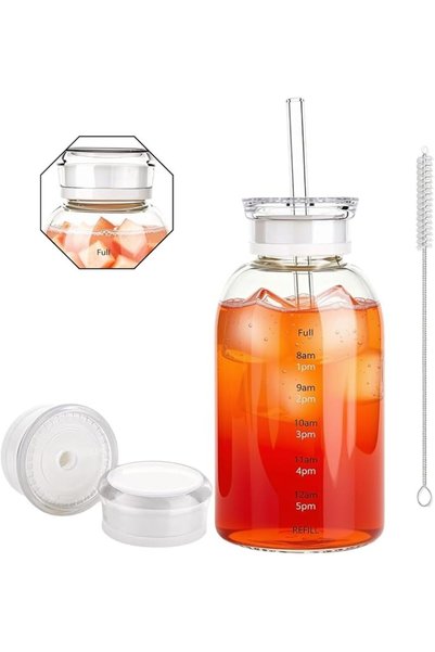 Home Zone 16.9 Oz Borosilicate Glass Water Bottle with Time Marker, Leak Proo...