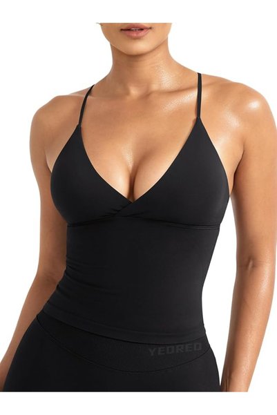 GENERAL YEOREO LuxFlow Workout Tank Top Twist Front Sports Bra Pads Straps Ca...