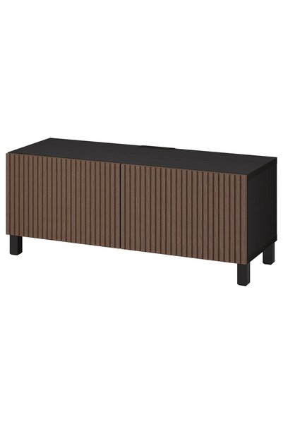 IKEA Venge-Meşe TV Sehpası 120x42x48 cm, 2 Kapaklı, Raflı