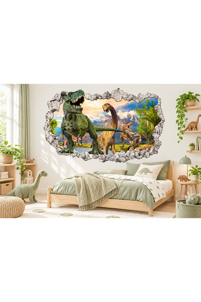 MaisonVelinCo Dinosaur T-Rex Themed 3D Look Broken Wall Sticker Children's Ro...