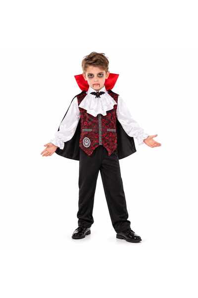 MASHASHOP Costum de vampir Dracula pentru copii – Halloween, Negru-Roșu, 6-7 ani