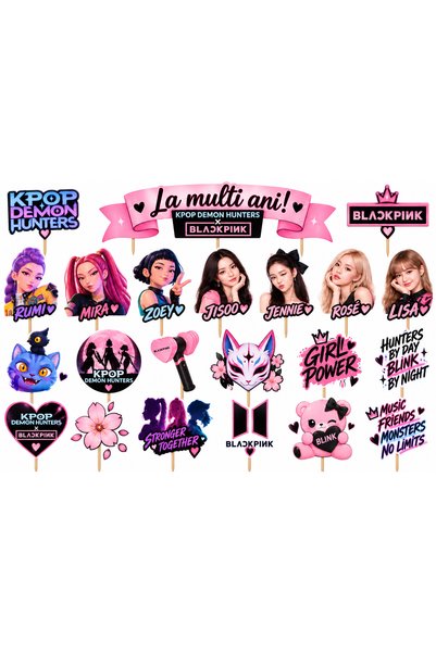 DecoParty Set de decorațiuni pentru tort – Tematică K-POP și BLACK PINK, 22 d...