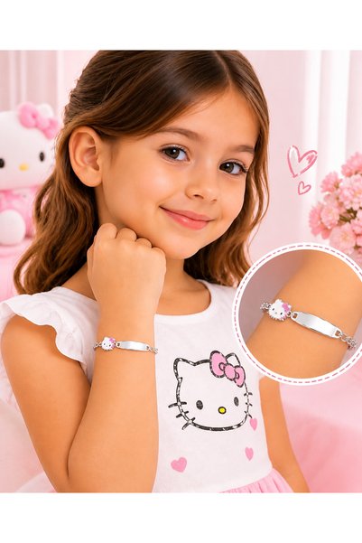 liore dünyası 925 Ayar Gümüş Hello Kitty Figürlü İsim Yazılabilir Plakalı Kız...