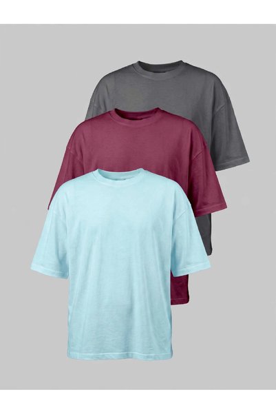 Respire Set 3 Tricouri Oversize Unisex, Bumbac Premium, Pack Tricou Basic Gul...