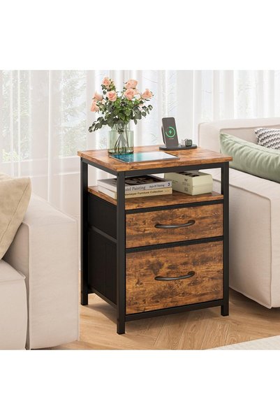 JANTENS Night Stand,Bedside Table With Fabric Drawer,End Table with Open Shel...