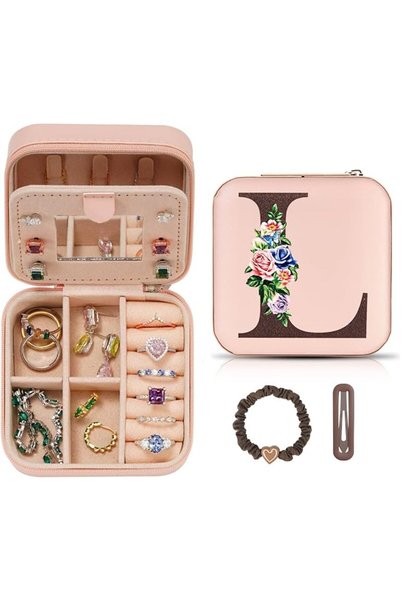 LIWEGHT Travel Jewelry Box Initial Jewelry Case Small Jewelry Case with Mirro...