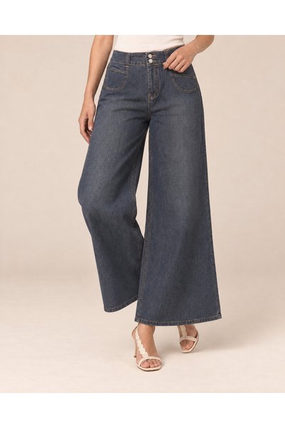 TOP CLOTHE بنطال جينز نسائي واسع الأرجل بخصر مرتفع وزرين أماميين، جينز وايد ليق طويل بقصة فضفاضة وجيوب أمامية وخلفية، بنطلون دنيم كاجوال