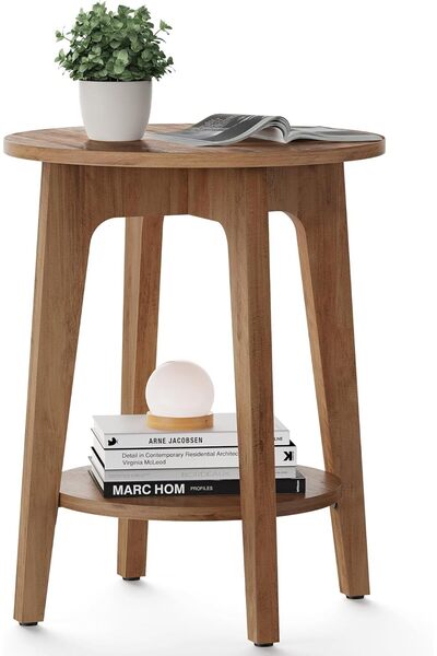 VASAGLE Round Side Table with Lower Shelf, End Table for Small Spaces, Nights...