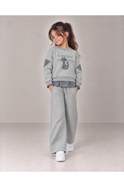 TOP CLOTHE Girls Winter Set Inside Padded 2Pcs Cat Print Sweatshirt & Flared ...
