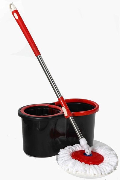 Feelings Ekono Spin Mop with Wheels in Bucket, Red/Black