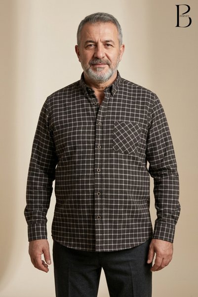 BURSPA Relaxed Fit Winter Plaid Pattern Long Sleeve Classic Men's Dad Shirt