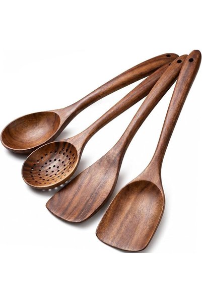 GENERAL Wooden Cooking Utensils Kitchen Utensil, Natural Teak Wood Kitchen Ut...