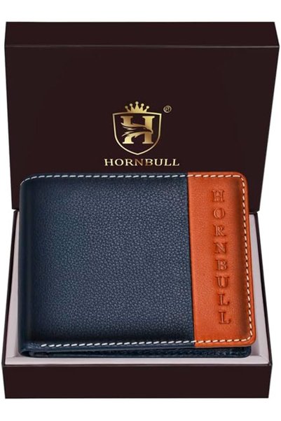 HORNBULL محفظة جلدية رجالية باللون الكحلي من دينال مع خاصية حجب إشارات RFID |...