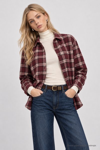 Lovelyİstanbul Plaid Patterned Woven Shirt Lyy0153 Bordo Kemi̇k