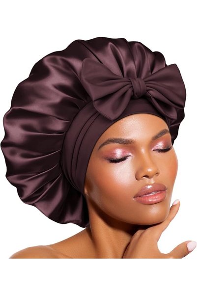 BONNET QUEEN قبعة نوم حريرية للنساء، قبعة شعر حريرية مزدوجة الطبقات مع شريط ق...