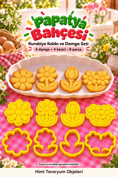 himi teraryum objeleri Daisy Garden Flower Cookie Mold and Stamp Cutter Set 8...