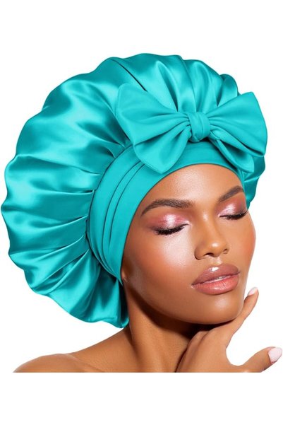 BONNET QUEEN قبعة نوم حريرية للنساء، قبعة شعر حريرية مزدوجة الطبقات مع شريط ق...