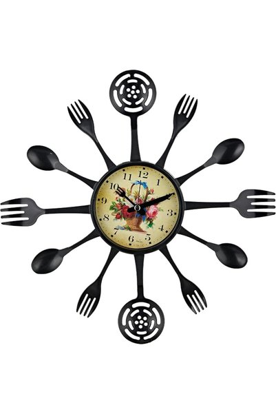Galaxy Spoon-Fork Kitchen Clock Black 40cm