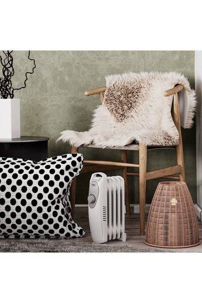 ENLIS 600 Watt 5 Kanatlı Mini Yağlı Radyatör Isıtıcı Beyaz Termostatlı Taşınabilir Masa Altı Sobası
