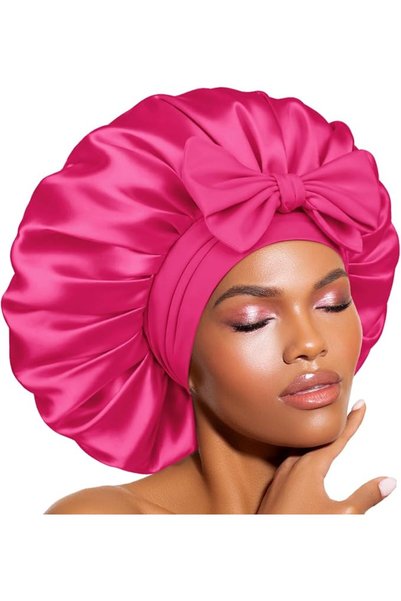 BONNET QUEEN قبعة نوم حريرية للنساء، قبعة شعر حريرية مزدوجة الطبقات مع شريط ق...