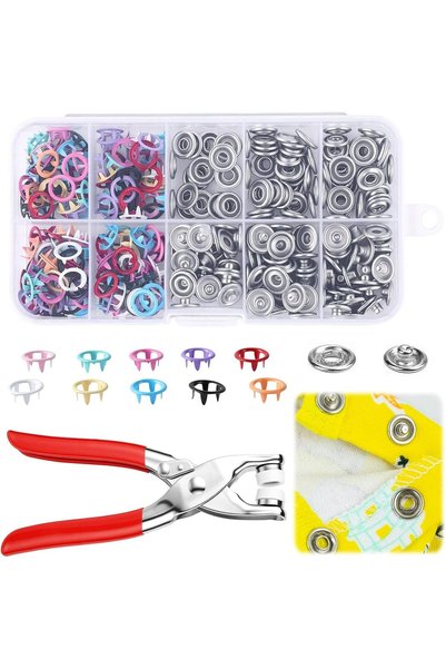 DIWANSA Snap Button Kit 100 Set, 9.5mm Snap Fasteners Kit with Pliers, Sewing...
