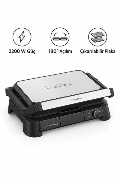 TEFAL SuperGrill XL 2200 W 180° Açılan Çıkarılabilir Plakalı Izgara ve Tost M...